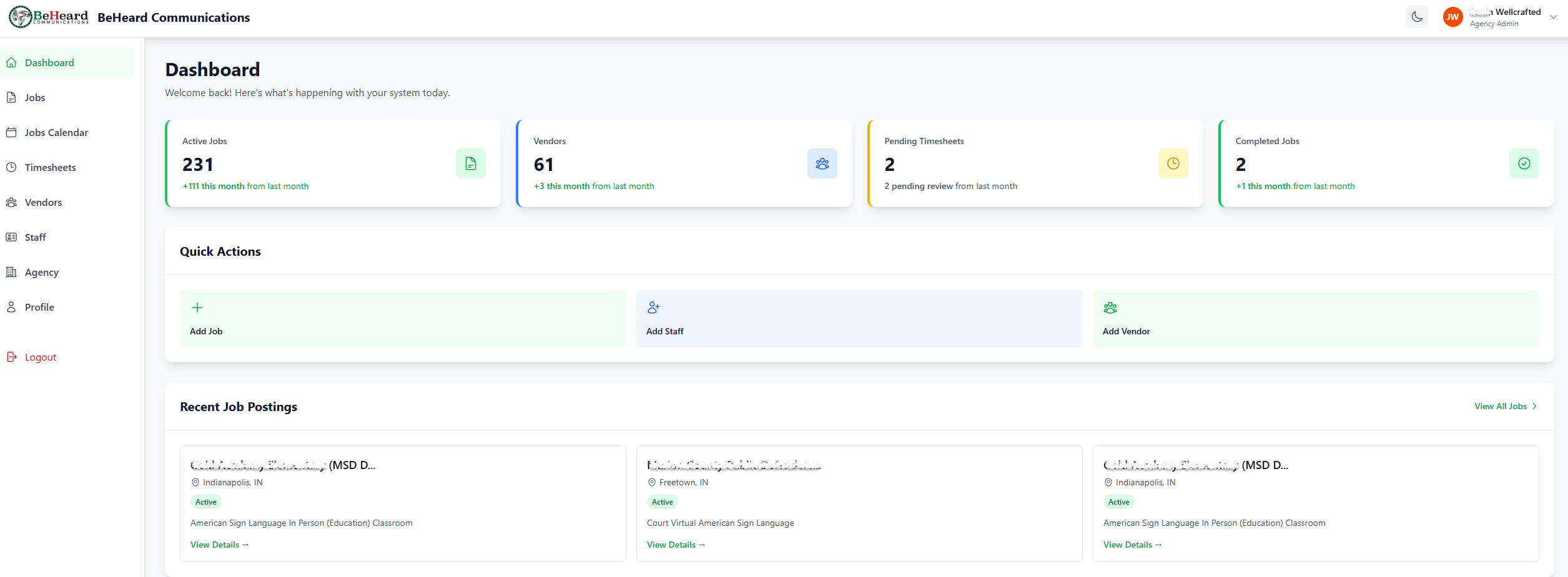 BeHeard Infomatics admin dashboard